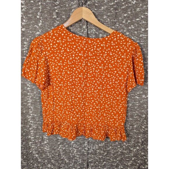 Harper Heritage Orange Floral Ruffled Button Up V-Neck Blouse Women's S - Picture 3 of 7